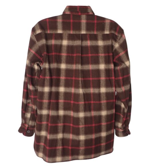Mens Brown & Beige Long Sleeve Plaid Flannel Button-Up Shirt With Red Accents Si - Picture 5 of 7